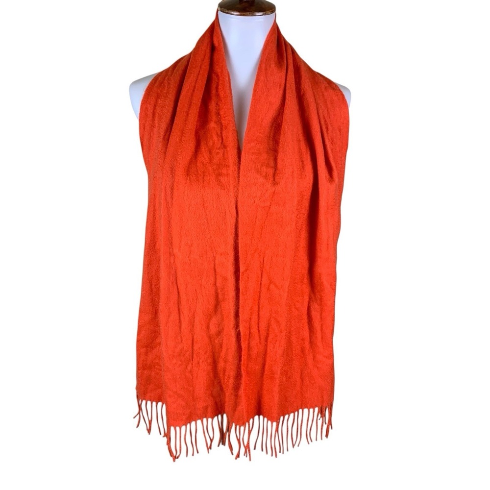 Lona Scott 100% Cashmere Orange Fringe‎ Scarf Soft Luxury Winter Wrap Shawl